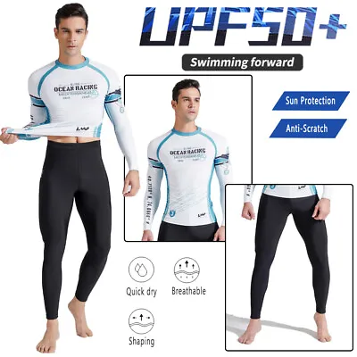 £22.51 • Buy Men Top/Trousers Rash Guard UV Protection Long Sleeve Swimming Surfing Wetsuit