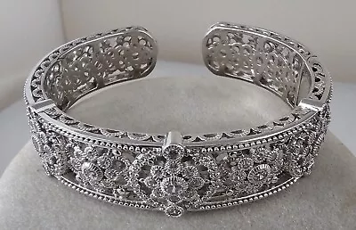 Judith Ripka Diamonique CZ Hinged Cuff Bangle 12mm Bracelet 925 Sterling Silver  • $65