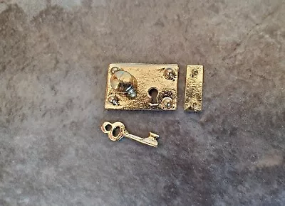 Dollhouse Miniature Door Knob Plate Lock Set With Key Gold 1:12 Scale Large • $3.25