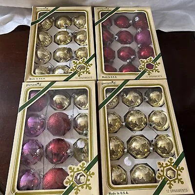 Vintage 48 Shiny Bright Pyramid Glass Bulb Ball Christmas Tree Ornaments 4 Boxes • $20