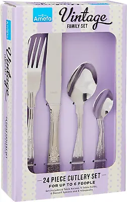 £48.78 • Buy Amefa 621000WF19G24 Vintage Kings 24 Piece 6 Person Cutlery Set - Gift