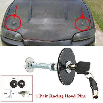 $33.55 • Buy Universal Car Aluminum Carbon Fiber Mount Bonnet Hood Pins Latch Key Locking Kit