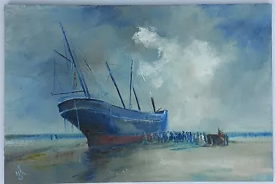 Original Oil Painting William Jamison 6  X 4  Ship Beach History Art • £3.20