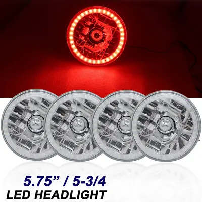 $33.86 • Buy 5.75  5-3/4 Red LED Halo Headlights Chrome Housing Clear Lens Headlamps RH+LH