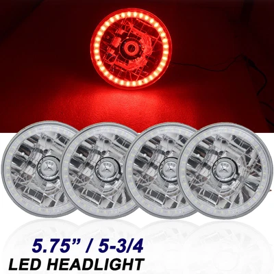 5.75  5-3/4 Red LED Halo Headlights Chrome Housing Clear Lens Headlamps RH+LH • $66.99