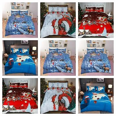 £9.99 • Buy Winters & Christmas Print Duvet Quilt Cover Bedding Set & Pillow Cases All Sizes