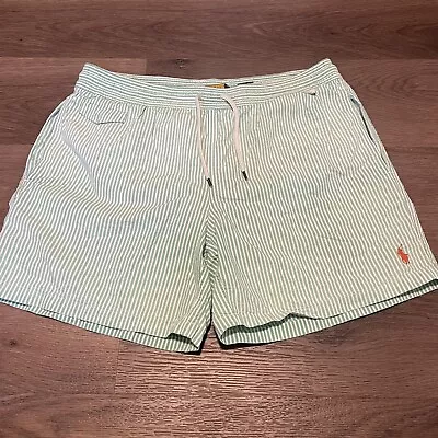 Polo Ralph Lauren Swim Trunks Mens Medium Green Stripe Seersucker Swimwear Short • $19.87