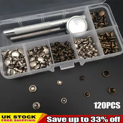 120X Set Leather Rivet Double Cap Rivets Metal Fixing Tool Kit For Leather Craft • £4.96