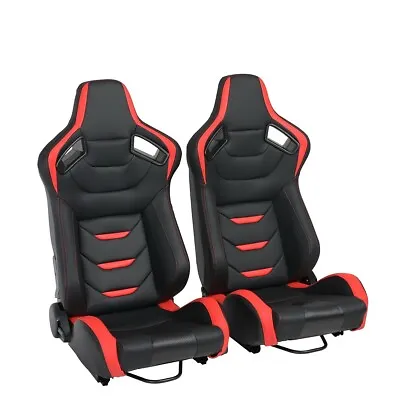 $256.49 • Buy Reclinable Bucket Seats Car Racing Seats PU Leather Seats 2 Sliders Black & Red 