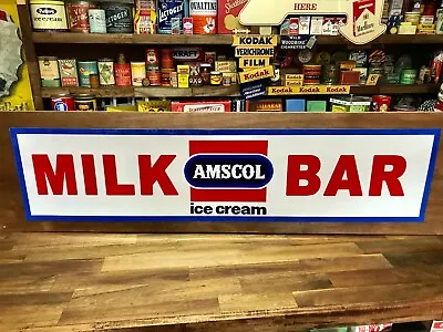 Huge Amscol Ice Cream Milk Bar Sticker Sign 100cm Long Vintage Retro Old Shop • $45