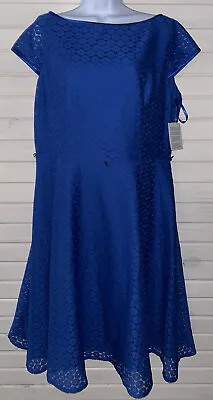 NWT Black Label Evan Picone Sz 14 Royal Blue Eyelet Lace Zip Lined Dress $80 • $19.99