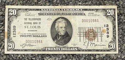 U.S. (St. Louis MO) - Series Of 1929 $20.00 National Currency Banknote • $155