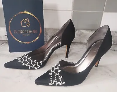 Womens JAEGER Black Satin Stilleto Heeled Formal Evening Shoes - UK 6 EU 39 • £27.99
