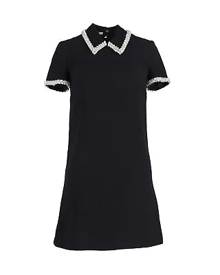 Miu Miu Embellished Collar And Sleeve Mini Dress In Black Polyester • £284