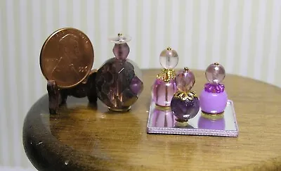 Miniature Dollhouse Perfume Bottles W/ 1  Square Mirror/ Purple 4 Bottles 003  • $4.79