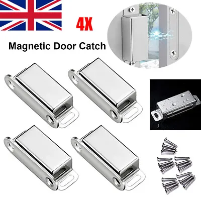 4X Stainless Magnetic Door Catch Heavy Duty Strong Magnet Cupboard Latch Lock • £4.59