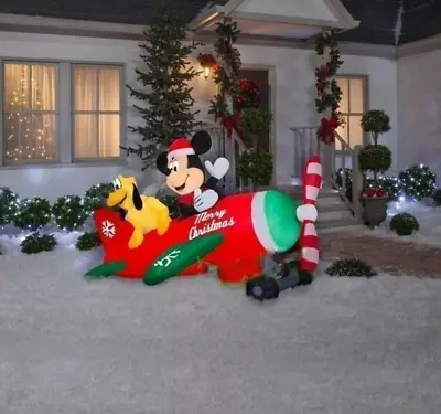 6.5' ANIMATED MICKEY MOUSE AIRPLANE W PLUTO Airblown Lighted Yard Inflatable • $199.99