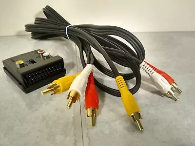 £4.99 • Buy 2 Metre Triple RCA Cable + SCART To 3 RCA Phono Composite S-Video In/Out Switch
