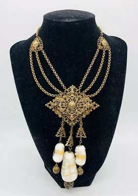 Art Deco HUGE Murano Glass Dangling Beads Swag Necklace Filigree Vintage Jewelry • $325