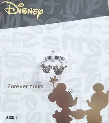 Mickey & Minnie Mouse Silver Tone And Crystals Fashion Ring Size 8 • $25