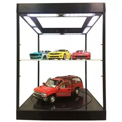 Car Display Case Acrylic LED Light 1/18 Model Diecast Rotary Table Shelf Cabinet • $99.99