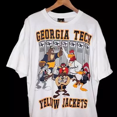 VTG 90s Looney Tunes Georgia Tech College Foghorn Hector Bulldog Cartoon T Shirt • $34.29