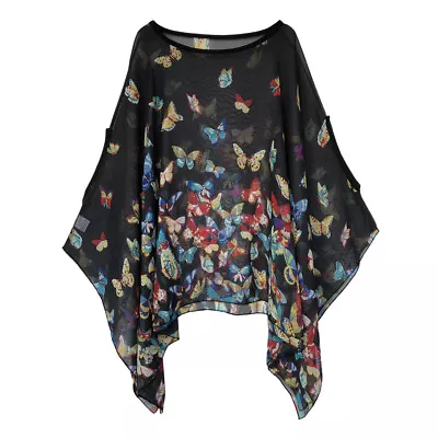 Womens Solid Chiffon Loose Fit Batwing Lagenlook Kimono Top Plus Tunic Kaftan • $12.99