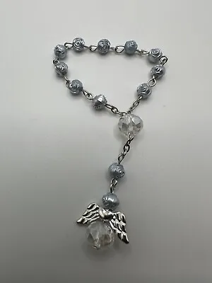 Vintage Small Pocket Blue Iridescent Rose Rosary Prayer Beads Angel • $16