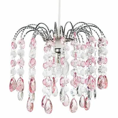 Contemporary Waterfall Pendant Shade With Pink And Clear Acrylic Droplets By ... • £19.50