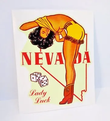Las Vegas Nevada  Lady Luck  Pinup Vintage Style Travel DECAL Vinyl STICKER • $4.69