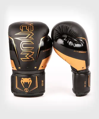 Venum Elite Evo Hook And Loop Boxing Gloves - Black/Bronze • $93.99