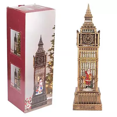 LED Santa Scene Big Ben Tower Snow Globe Musical Water Spinner Tabletop Decor • £33.72