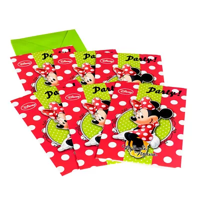 Girls MINNIE MOUSE GREEN Polka Dot Invitations Or Party Loot Bags Birthday Kids • £1.95