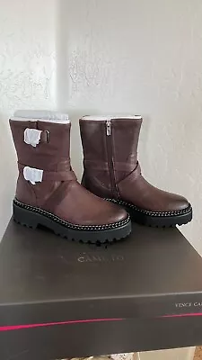 Women's Vince Camuto Messtia Grizzley Magonza Brown Leather Moto  Boot  8.5 NWB • $59.99