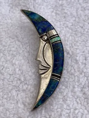 Marie Tsosie Navajo NA Sterling Silver 925 Lapis Lazuli Opal Moon Face Pin • $249.95