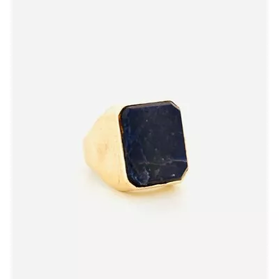 Vintage Men's 14k Yellow Gold Rectangular Bezel-set Lapis Statement Ring 8.5 • $1045