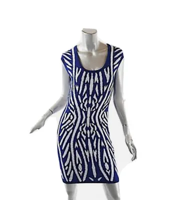 MILLY Cobalt White Rayon Blend  Kaleidoscope Jacquard  Sheath Dress  NWT  Sz M • £28.90