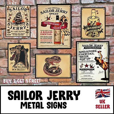 Rustic Retro SAILOR JERRY SPICED Rum Inspired Metal Bar TIN Plaque Man Cave SIGN • £4.99