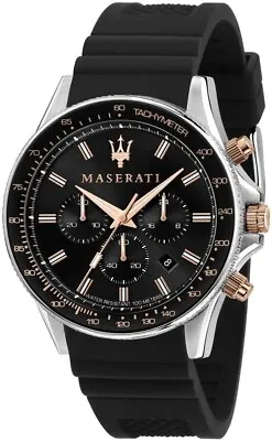 Maserati R8871640002 SFIDA Men's Quartz Watch 44mm Black Silicone Band NEW • $137.99