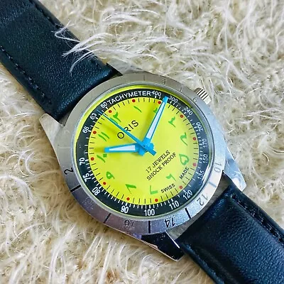 Vintage Oris Yellow Dial 17 Jewels Manual Winding Swiss Made Men's Watch • $49.99