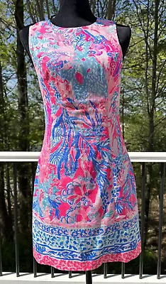 Lilly Pulitzer Mila Shift Sz 0 Knee Length Sleeveless Dress Coral Reef Pink Blue • $70