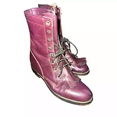 Burgundy Diamond J Justin Boots Leather Steampunk Roper • $29.99