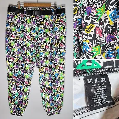 VIP Jeans Graffiti Jogger Style Pants Juniors 17/18 Retro 80s 90s Neon With Belt • $17.84