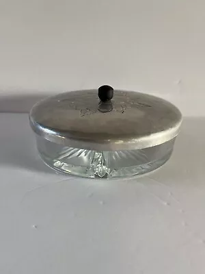 FARBERWARE Wrought MCM Divided Cut Glass Candy/condiment Dish W/Metal Floral Lid • $19.99