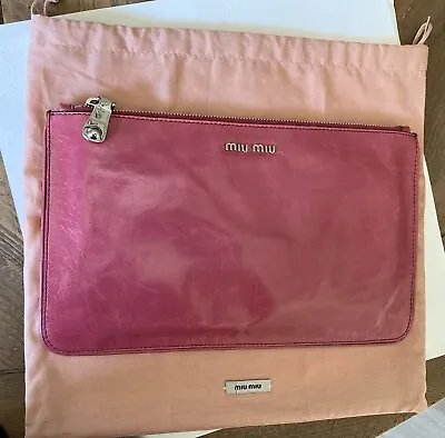 Vtg MIU MIU VITELLO LUX Flat Leather Clutch ~ PEONIA Pink ~ SAKS FIFTH AVE Italy • $224.99