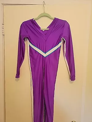 Vintage 80s Full Leotard Unitard Bodysuit Long Sleeve Lycra V-Neck MED  • $39.99