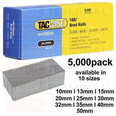 TACWISE 10mm - 50mm ALL Brad Nails 18 Gauge /18g/180 Galvanised For Gun+Staplers • £14.99