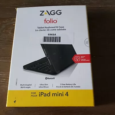 $19.95 • Buy ZAGG Folio Case Hinged Backlit Bluetooth Keyboard IPad Mini 4 Black Open Box