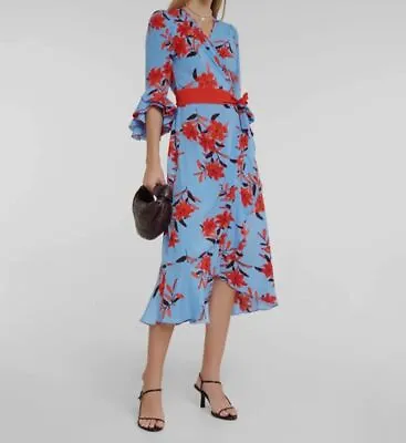 $199.48 • Buy $498 Diane Von Furstenberg Women's Blue Floral Wrap Dress Size 12