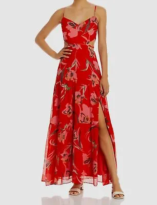 $420 Milly Women's Red Wilda Floating Botanica Cutout Dress Size 12 • $134.78